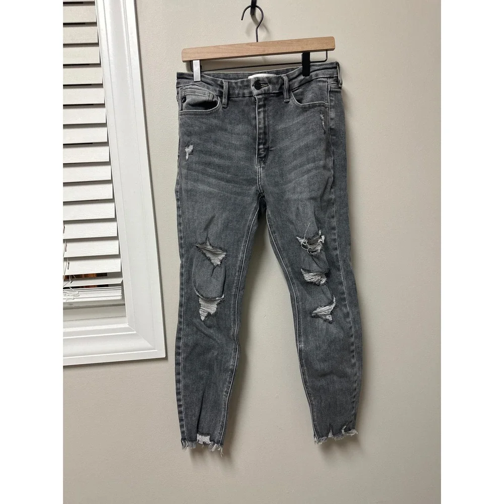 Kancan Jeans Womens Grey Distressed Skinny High Rise Jeans Cut 40452 Size 11 29